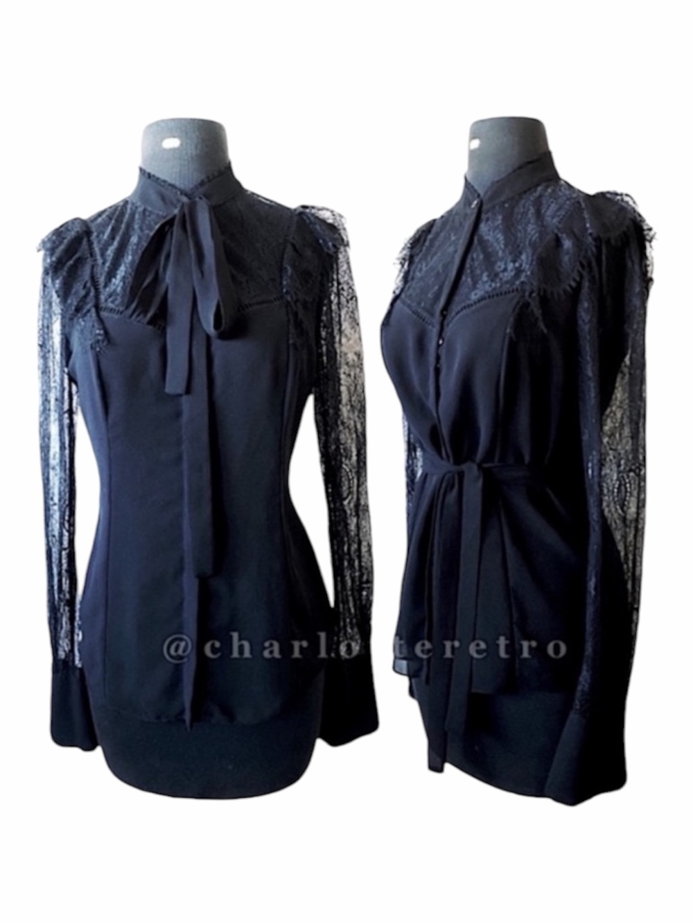 Karen Millen • Sheer Lace Blouse w Belt Bow